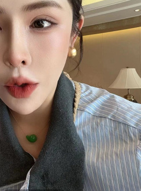 小众bv绿色珐琅水滴项链锁骨链女