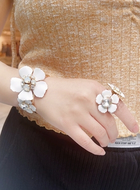 原创设计白色珐琅滴釉樱花手镯女