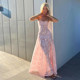 KLIOU French romantic atmosphere sweet pink suspender dress feminine retro slim slim long skirt trendy