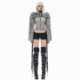 KLIOU fashionable futuristic gray street-style plush patchwork zipper jacket for women slimming high waist versatile short top