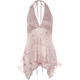 KLIOU Gentle and sweet girl light pink sequin stitching V-neck halter top for women slightly see-through slimming irregular top