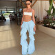 Music festival hottie bi wears ruffled high-waisted casual pants