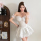 KLIOU pure desire cool atmosphere sequin decorated one-shoulder top layered slimming high-waisted skirt for women