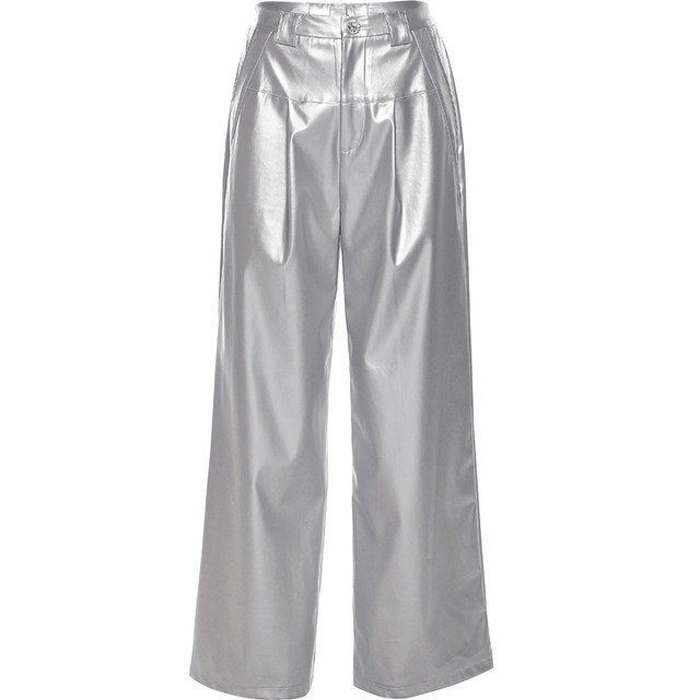 Cool and cool sister hits the street silver high-waisted casual pants