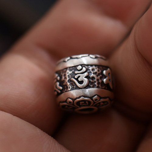 999纯银六字真言手串隔珠diy配件文玩配饰散珠箴言桶珠转运珠单颗 - 图1
