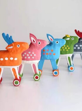 「京都和风」日本制 中川政七商店新乡土玩具鹿轱辘玩具摆件 玄鹿