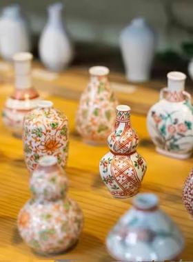 「京都和风」日本中川政七商店有田烧传统手绘小泪壶赤绘花瓶葫芦