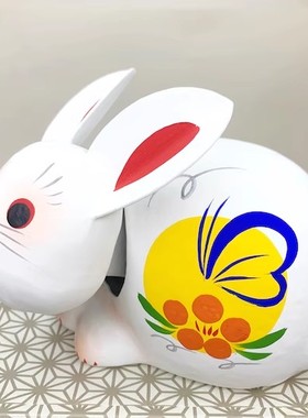 「京都和风」日本制 传统工艺手作 首振招福 会津张子 卯 兔摆件
