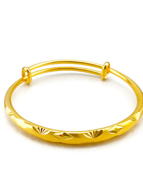 18K黄金色手镯 元宝999真金色实心古法推拉金工女款可调节金手镯