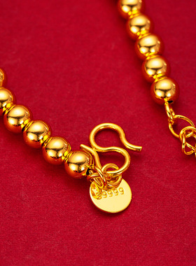 百搭女款18K黄金色手链999真金色好运莲莲女士金手链