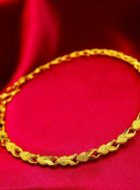 18k黄金色手链女 爱心相印999真金色素款简约百搭时尚