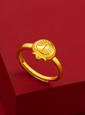 叮当猫18K黄金色戒指女款 哆啦A梦999真金色精致小众