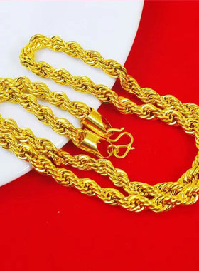 18k黄金色项链 经典男士霸气麻绳加粗麻花链999真金色