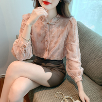 2023 Spring Autumn Season New Light National Wind Blouse Womens Gender Hearts Machine Blouses Velvety Burn Flowers Private Clothes With Long Sleeve Lining Clothes