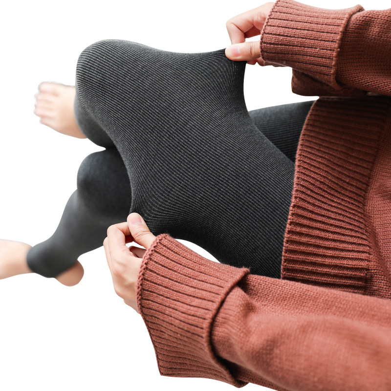 螺纹灰色加绒内外穿连裤袜竖纹秋裤 卡蓝蝶打底裤