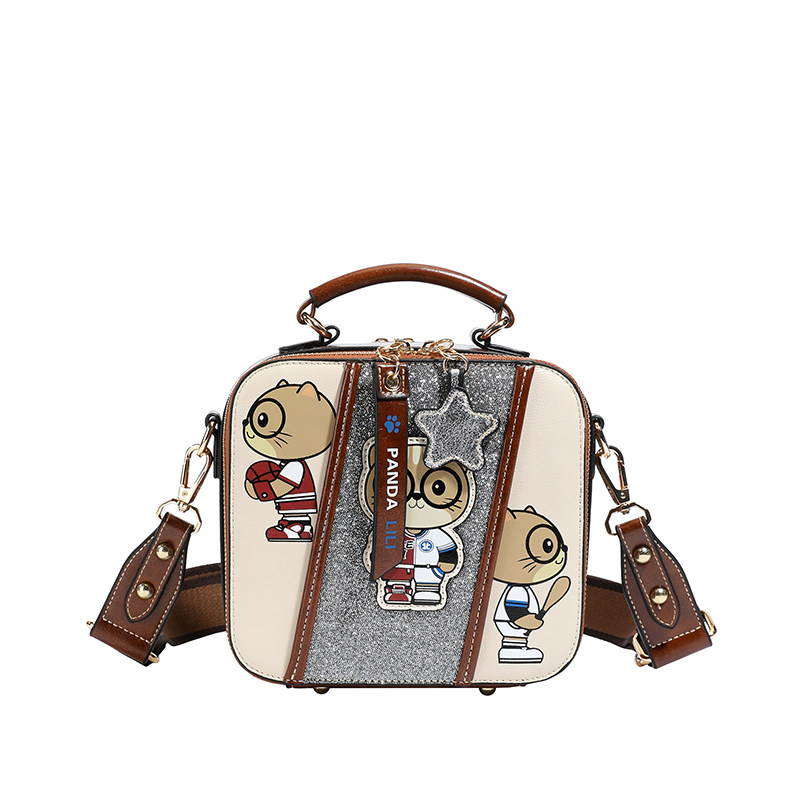 北包包2025新款卡通小熊撞色拼接盒子包女百搭单肩斜挎手提小方包,淘宝优惠券,粉丝福利购,淘宝优惠卷