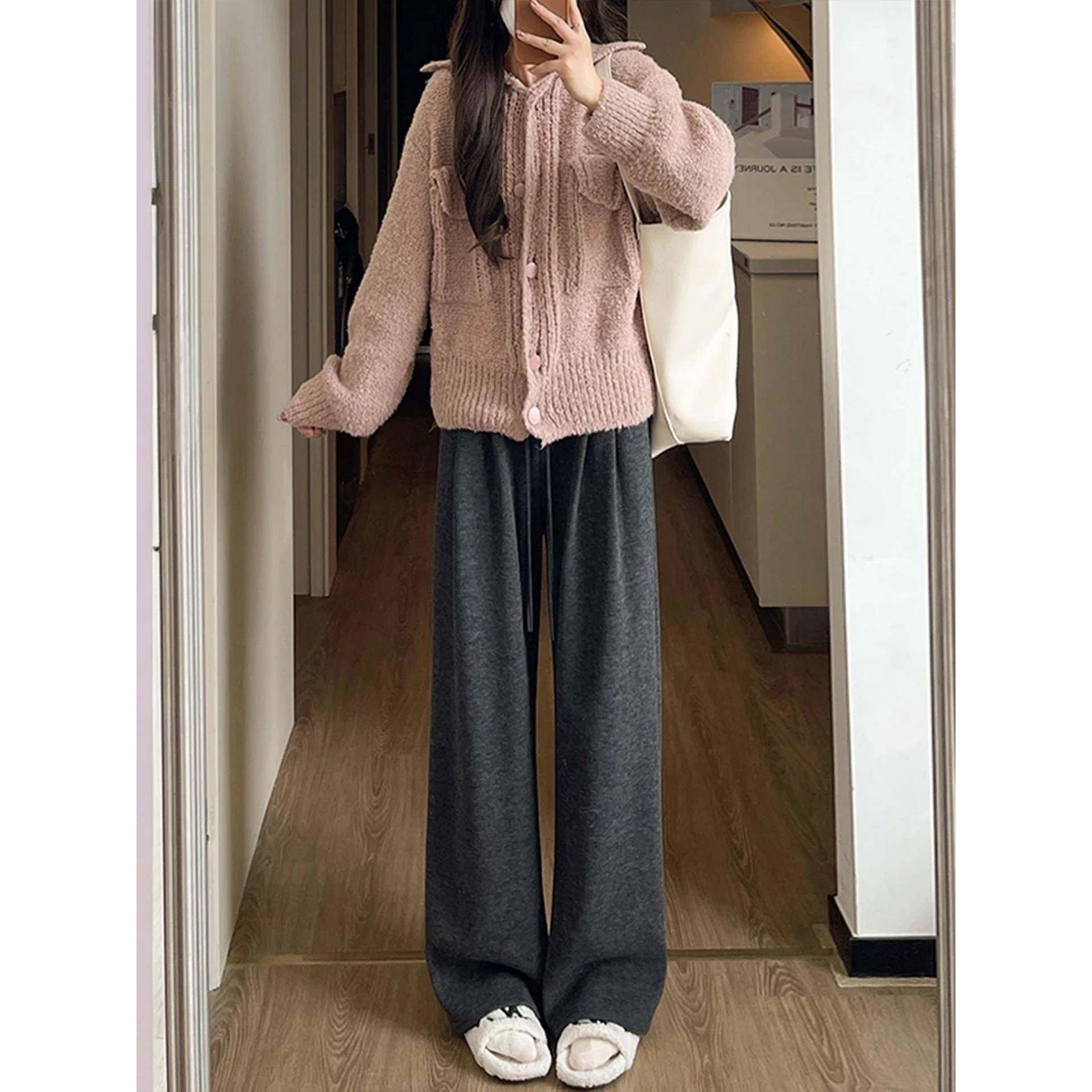 浅色糯米休闲裤女秋冬加绒胖妹妹mm高腰宽松显瘦梨型身材阔腿裤子,淘宝优惠券,粉丝福利购,淘宝优惠卷