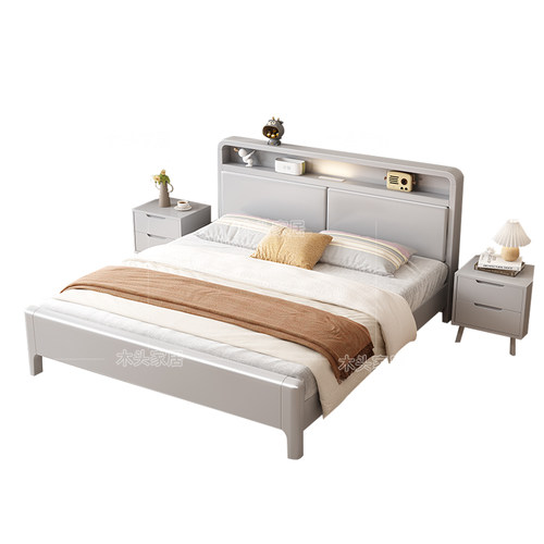 北欧实木床1.8软靠带夜灯双人床1.5m1.35现代简约小户型1.2储物床 - 图3