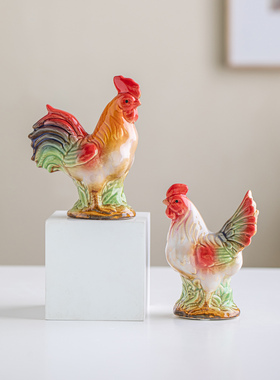 创意陶瓷大红公鸡摆件客厅办公室吉祥镇宅景德镇装饰乔迁新居礼物