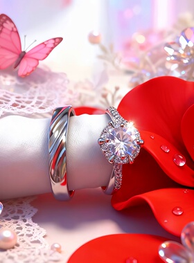 情侣婚礼仿真开口排钻可调节对戒