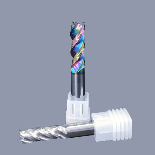 钨钢合金铣刀3刃U型槽DLC七彩涂层高光高效铝用刀CNC数控立铣刀具 - 图1
