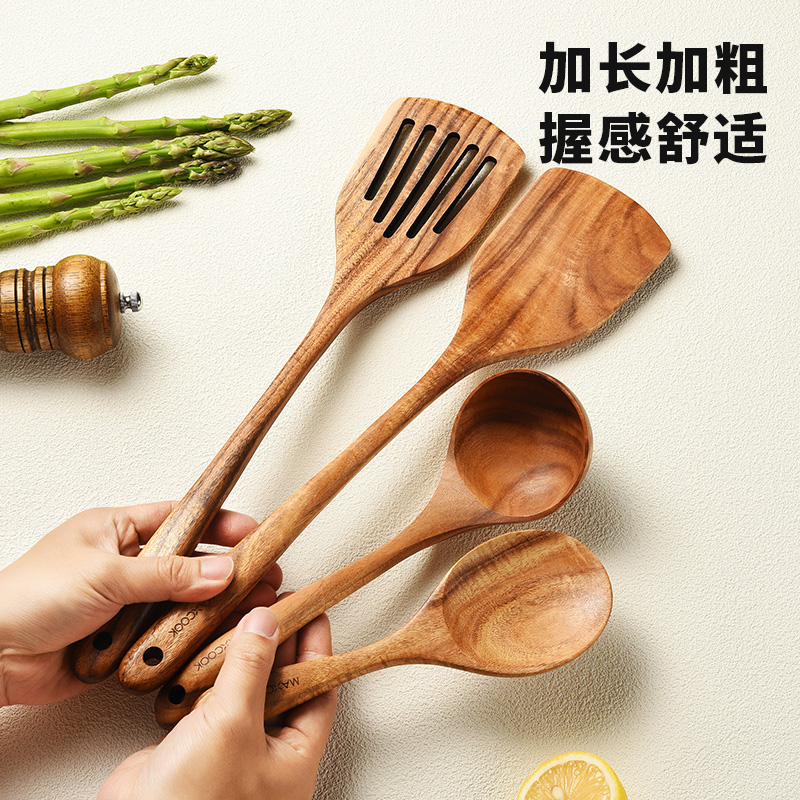 相思木炒铲厨房家用炒菜铲子铲勺套装汤勺饭勺不粘锅专用进口原木 - 图1