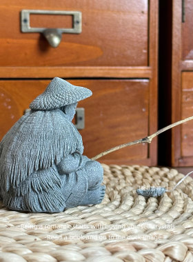 「一人一竿 为娱不为渔」小老头 钓鱼 微观造景装饰摆件礼物