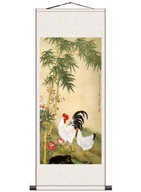 吉祥富贵牡丹金鸡图花鸟画h卷轴中式画装饰画水墨国画宣纸仿古画