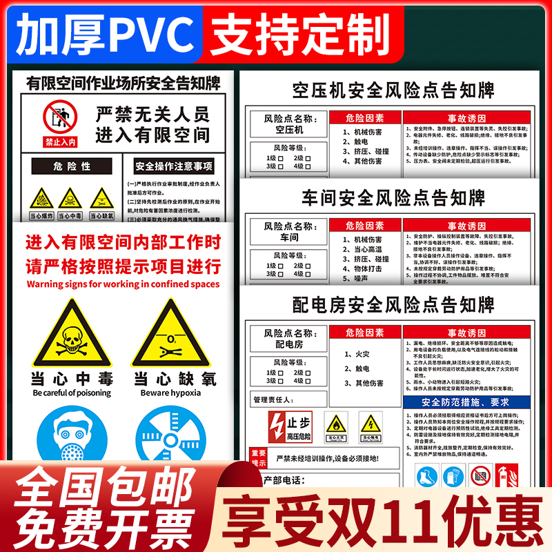 安全风险点告知牌岗位风险卡危险源警示标识CNC车间生产标语砂轮空压机冲压切割配电房铣床叉车机械设备贴志 - 图0