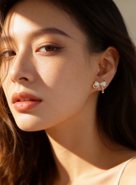 夏季甜美小清新满钻蝴蝶结耳钉女