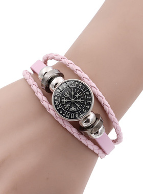 北欧Vegvisir指南针图案皮革手链复古朋克风格多层串珠编织手链