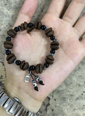 咖啡豆爆款手串中国风原创简约百搭天然石冷门小福牌吊坠情侣款