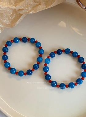 因缺斯汀【蓝屿红霞】红玛瑙磷灰石手链显白新中式叠戴气质小众女