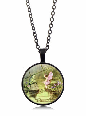 新品配饰童话青蛙花仙子时光宝石项链饰品欧美水晶吊坠毛衣链