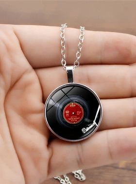 Record音乐唱片时光宝石吊坠项链女饰品欧美个性项饰