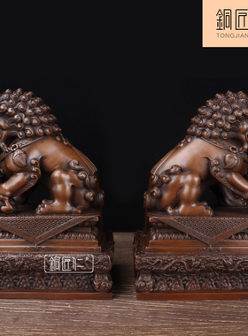铜匠仁宫门狮摆件一对办公室