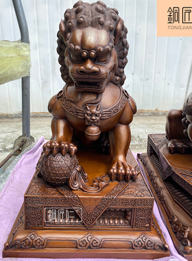 铜匠仁宫门对狮摆件瑞兽中式
