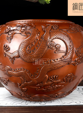 铜匠仁 紫铜龙凤缸摆件 铜缸摆设 聚宝盆家居创意画卷收纳缸