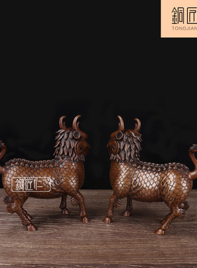铜匠仁麒麟摆件一对貔貅客厅