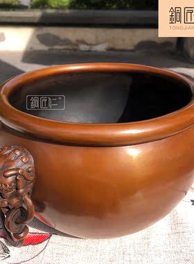 铜匠仁紫铜故宫狮首缸摆件铜聚宝盆客厅办公室公司开业乔迁礼品