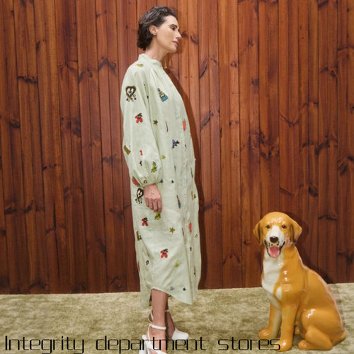 Cotton and linen flower lace short sleeved dr独立亚麻印花休 - 图2