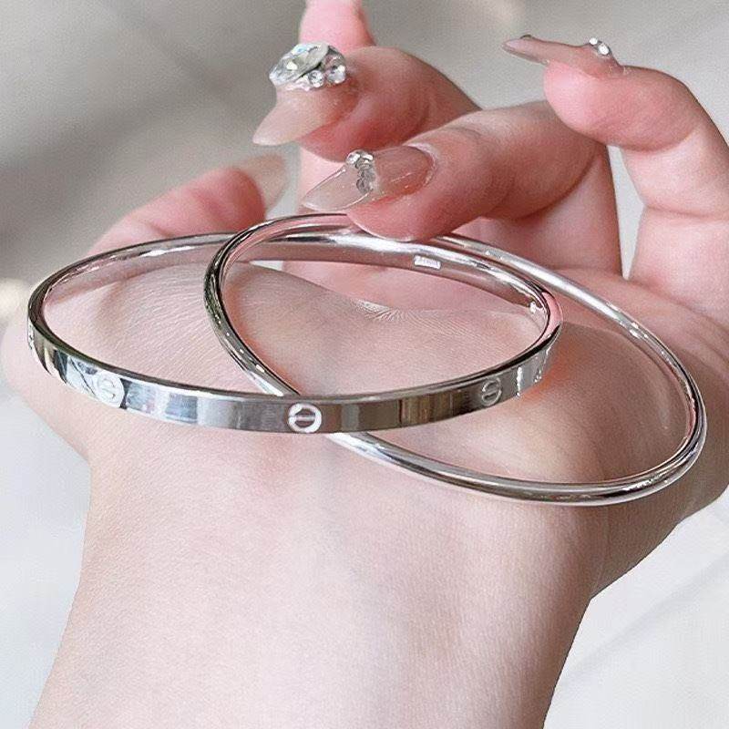 足银手环光面闭口双圈手镯轻奢风简约亮面银饰手镯女素圈礼物手环,淘宝优惠券,粉丝福利购,淘宝优惠卷