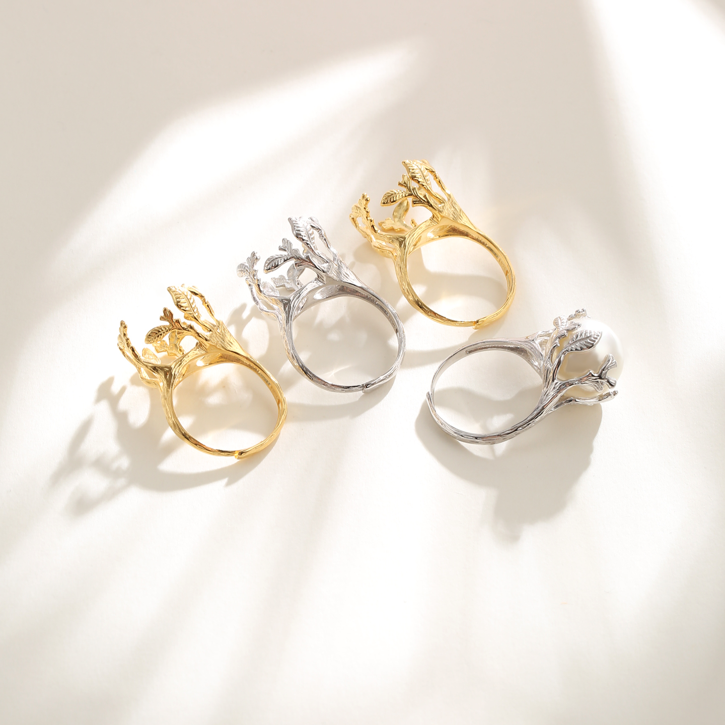 手工DIY饰品配件925纯银日韩树叶花儿镶嵌珍珠巴洛克戒指空托配件,淘宝优惠券,粉丝福利购,淘宝优惠卷