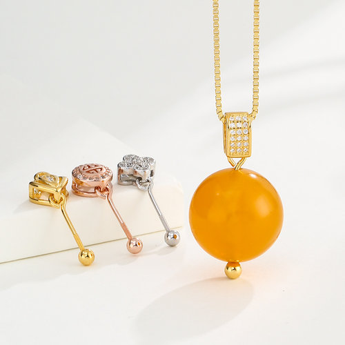 925纯银珍珠吊坠扣头转运珠耳饰diy配件路路通圆珠子通孔项坠空托 - 图0