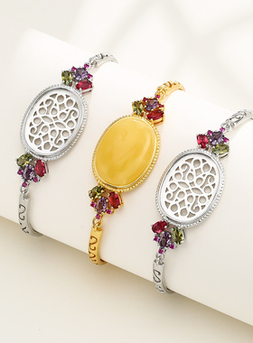 椭圆形手镯空托镶嵌手链空托配件