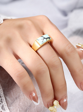 男琥珀蜜蜡镀黄金方形戒指空托