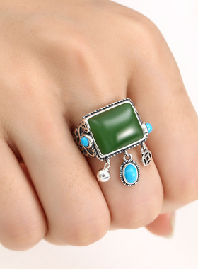 民族风泰银款戒指空托纯银流苏