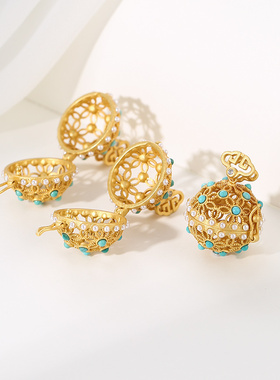 古风镂吊坠空托香薰球奢金轩纯银