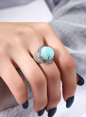 纯银霸气风蜜蜡绿松石戒指空托