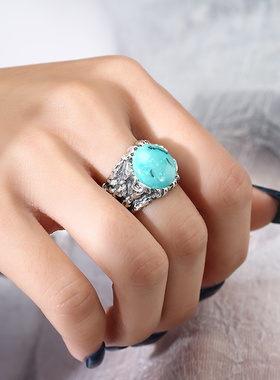 diy纯银蜜蜡绿松石戒指空托